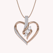 3 Stone Swirl Heart Natural Diamond Pendant Necklace