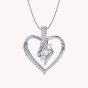 3 Stone Swirl Heart Natural Diamond Pendant Necklace