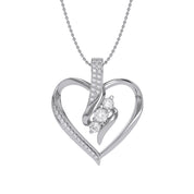 3 Stone Swirl Heart Natural Diamond Pendant Necklace