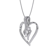 3 Stone Swirl Heart Natural Diamond Pendant Necklace