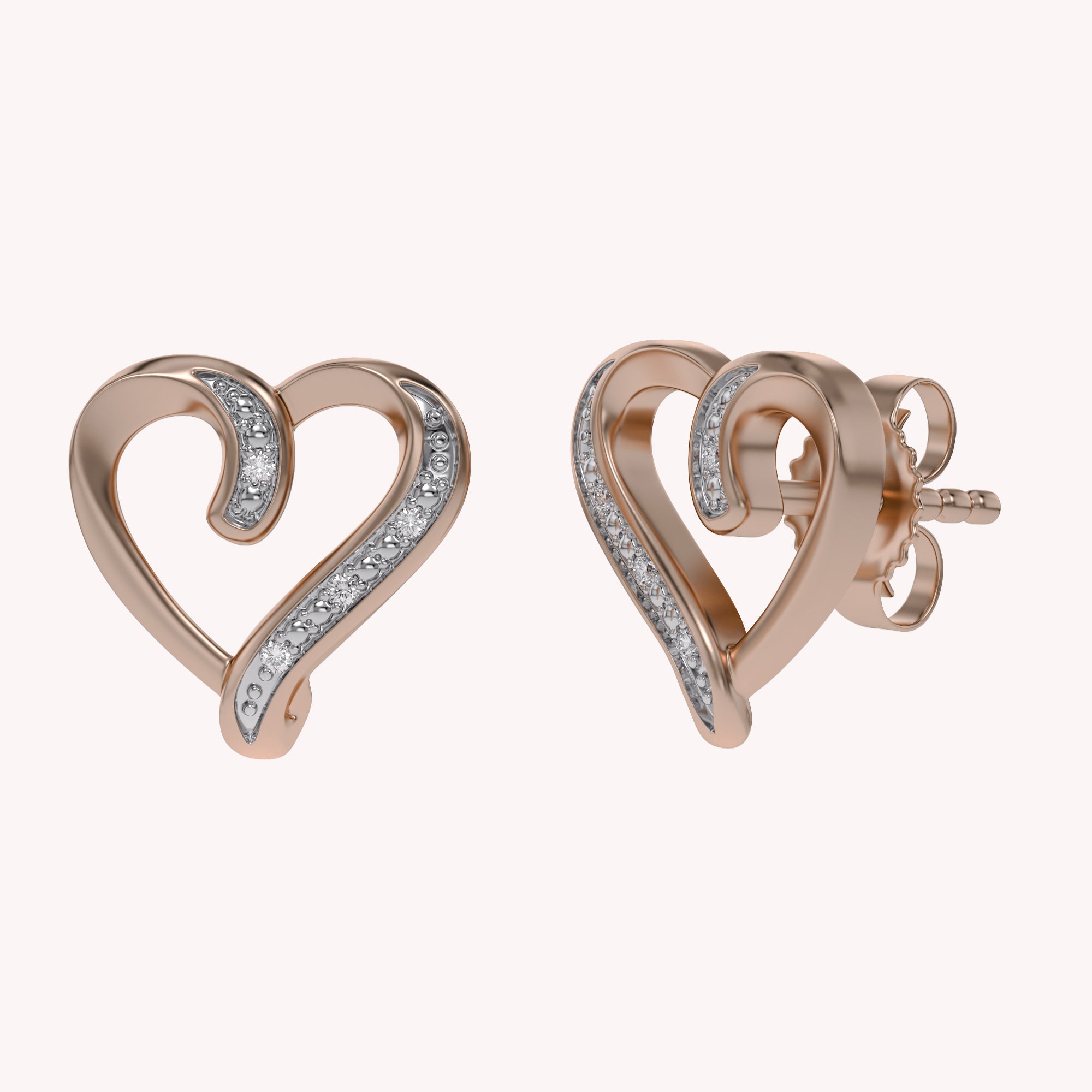 Heart Stud Sterling Silver Natural Diamond Earrings