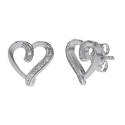 Heart Stud Sterling Silver Natural Diamond Earrings