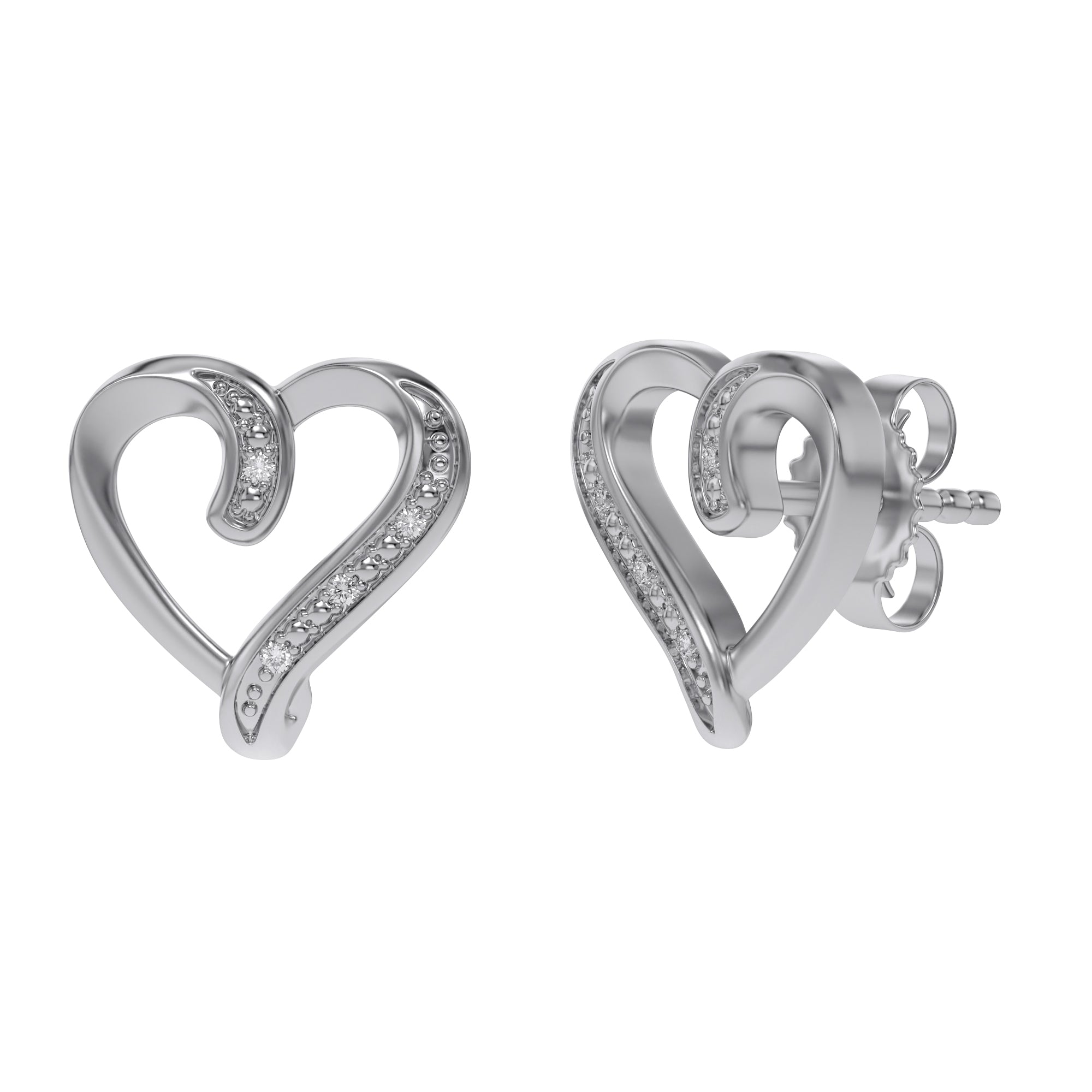 Heart Stud Sterling Silver Natural Diamond Earrings