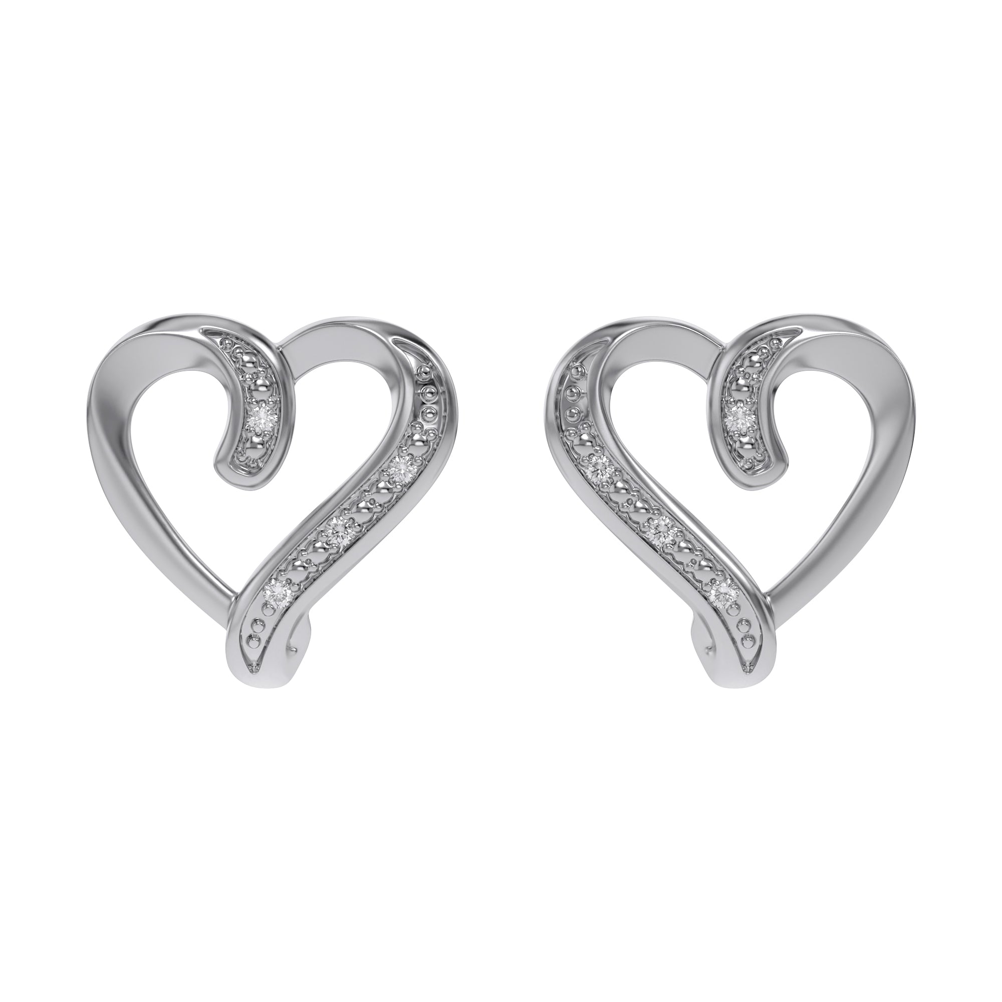 Heart Stud Sterling Silver Natural Diamond Earrings