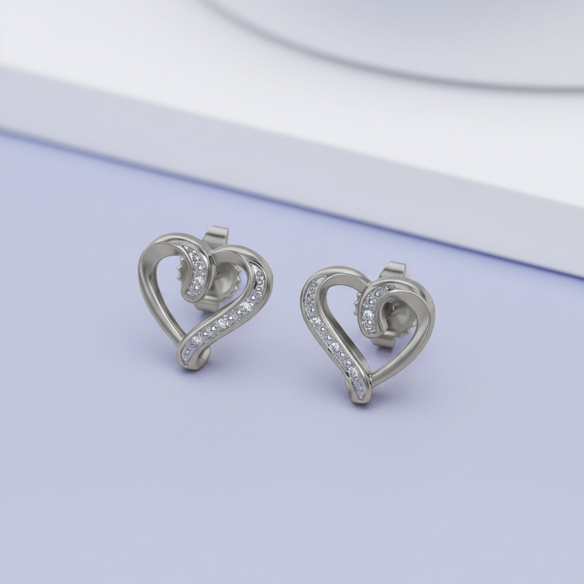 Heart Stud Sterling Silver Lab Grown Diamond Earrings