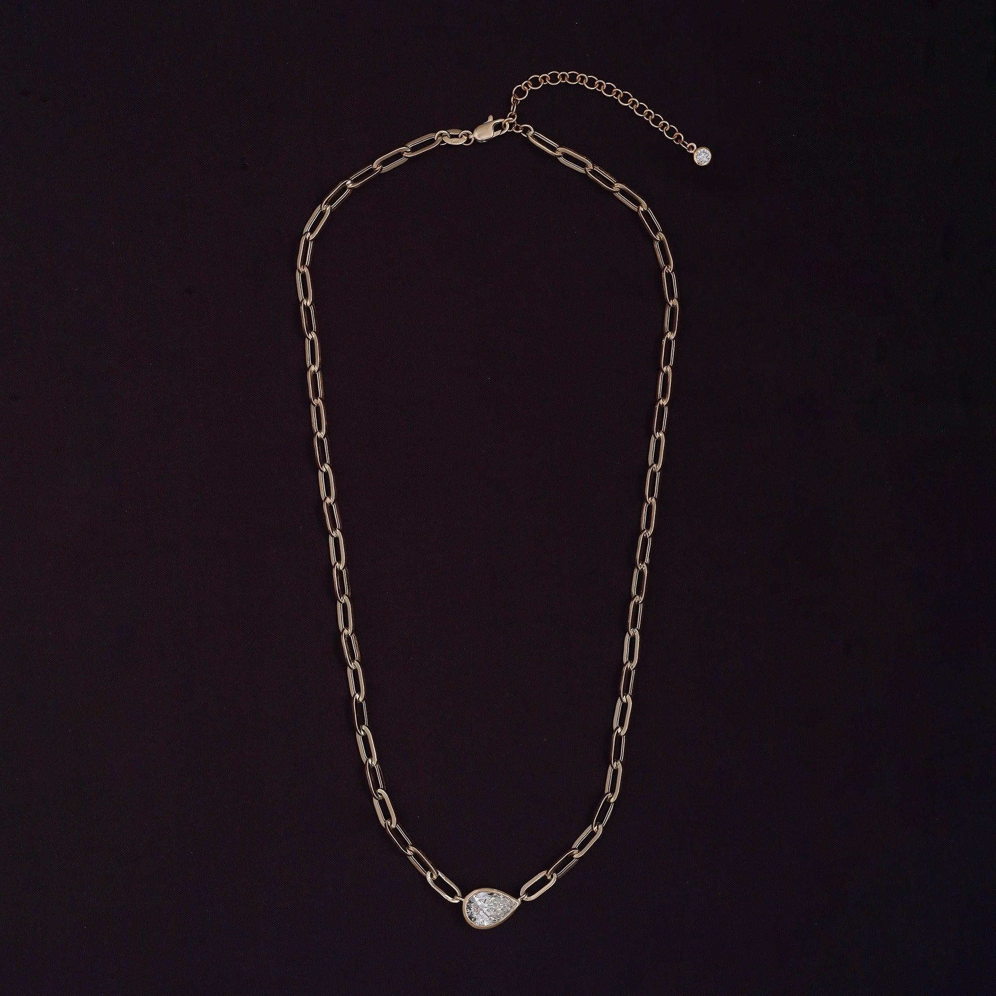 Solitaire Link Chain Necklace Lab Grown Diamond Necklace 16"+2" Extender