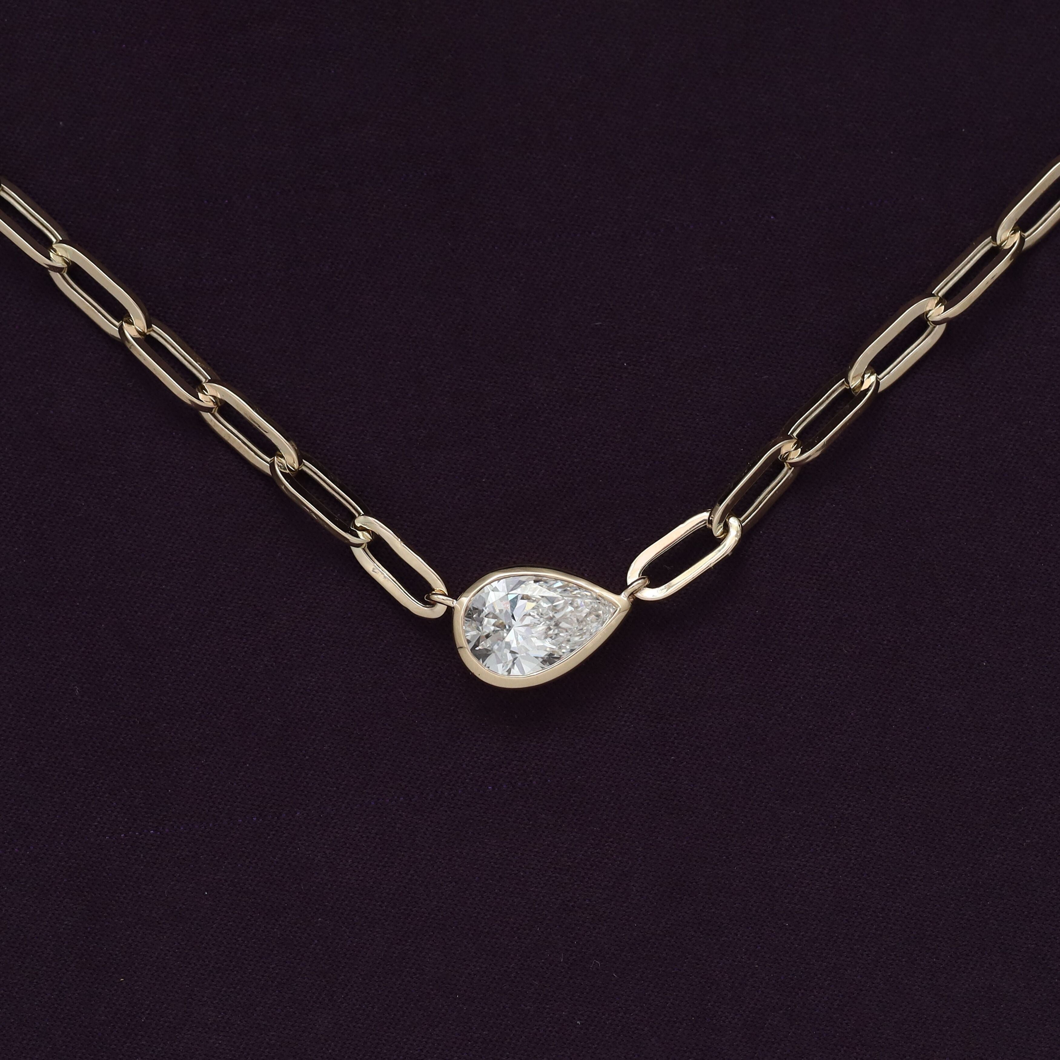 Solitaire Link Chain Necklace Lab Grown Diamond Necklace 16"+2" Extender