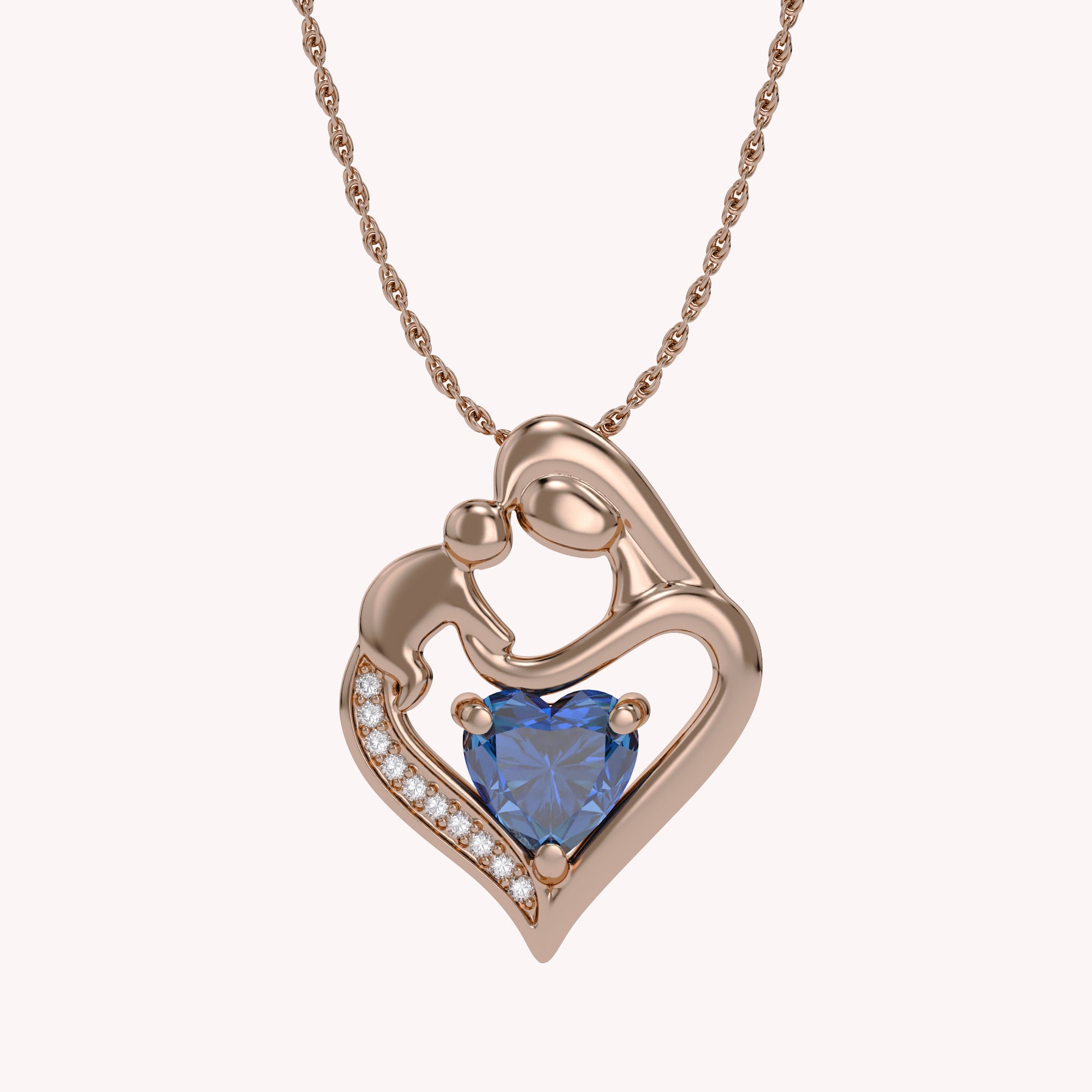 Mom And Child Heart Pendant Necklace Sterling Silver