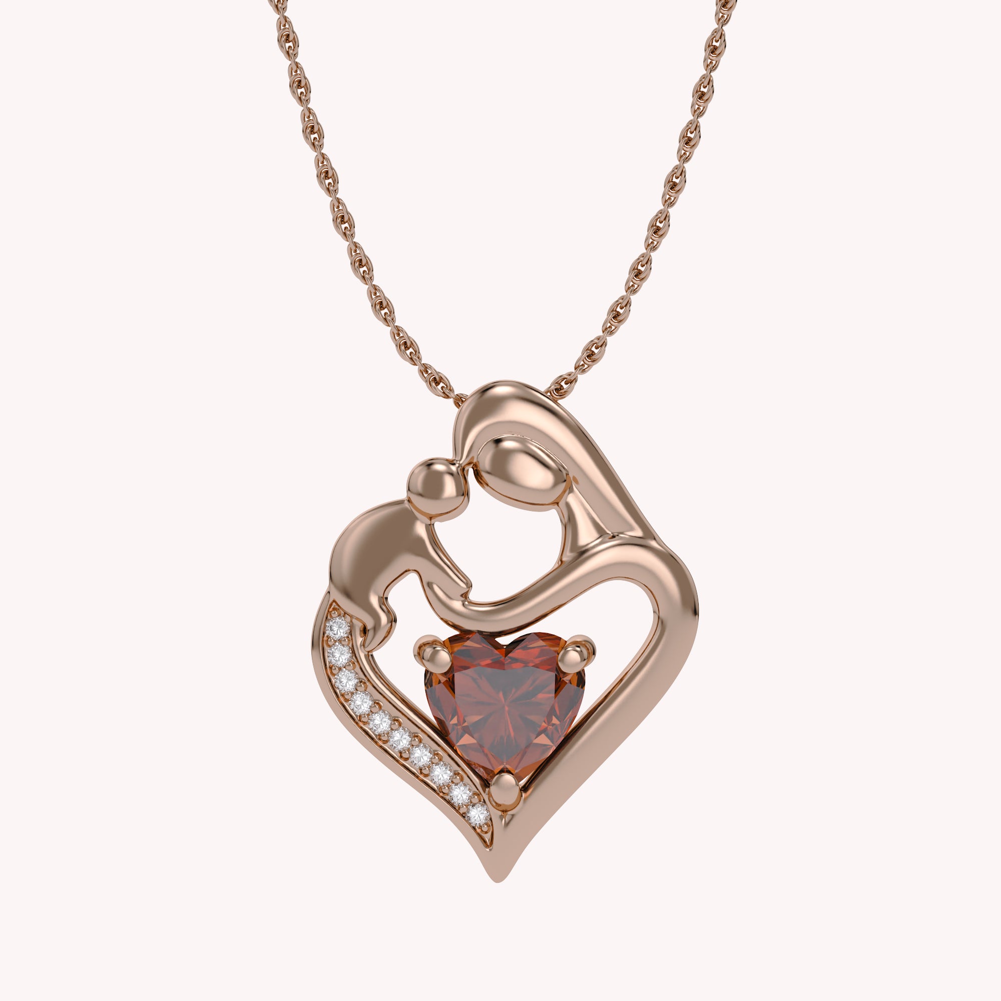 Mom And Child Heart Pendant Necklace Sterling Silver