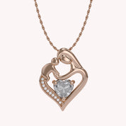 Mom And Child Heart Pendant Necklace Sterling Silver