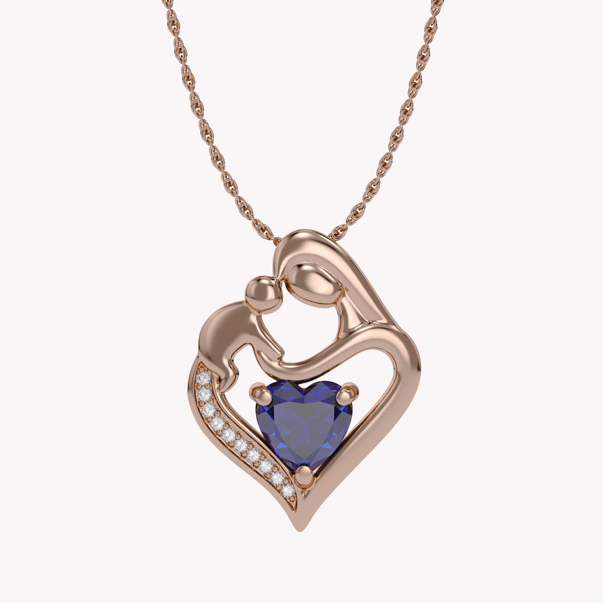 Mom And Child Heart Pendant Necklace Sterling Silver