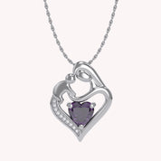 Mom And Child Heart Pendant Necklace Sterling Silver