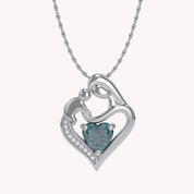 Mom And Child Heart Pendant Necklace Sterling Silver