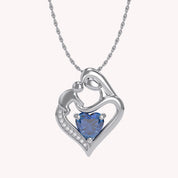 Mom And Child Heart Pendant Necklace Sterling Silver