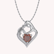 Mom And Child Heart Pendant Necklace Sterling Silver