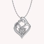 Mom And Child Heart Pendant Necklace Sterling Silver