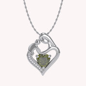 Mom And Child Heart Pendant Necklace Sterling Silver