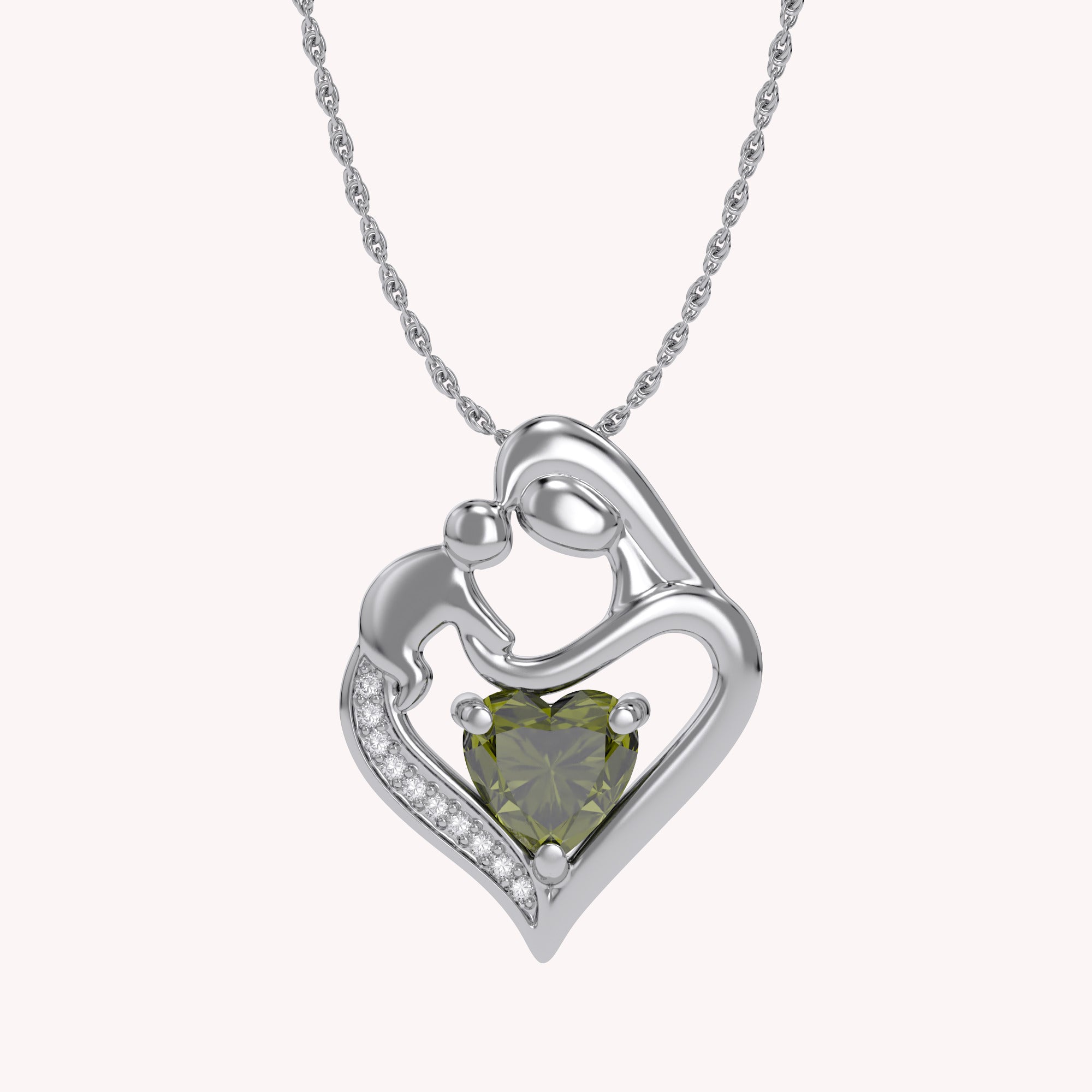 Mom And Child Heart Pendant Necklace Sterling Silver