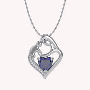 Mom And Child Heart Pendant Necklace Sterling Silver