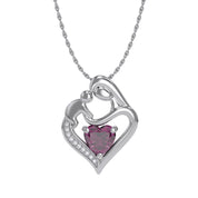 Mom And Child Heart Pendant Necklace Sterling Silver