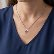 Mom And Child Heart Pendant Necklace Sterling Silver