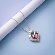 Mom And Child Heart Pendant Necklace Sterling Silver