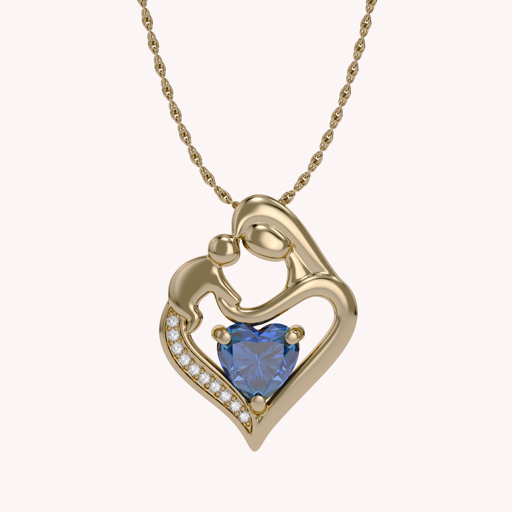 Mom And Child Heart Pendant Necklace Sterling Silver
