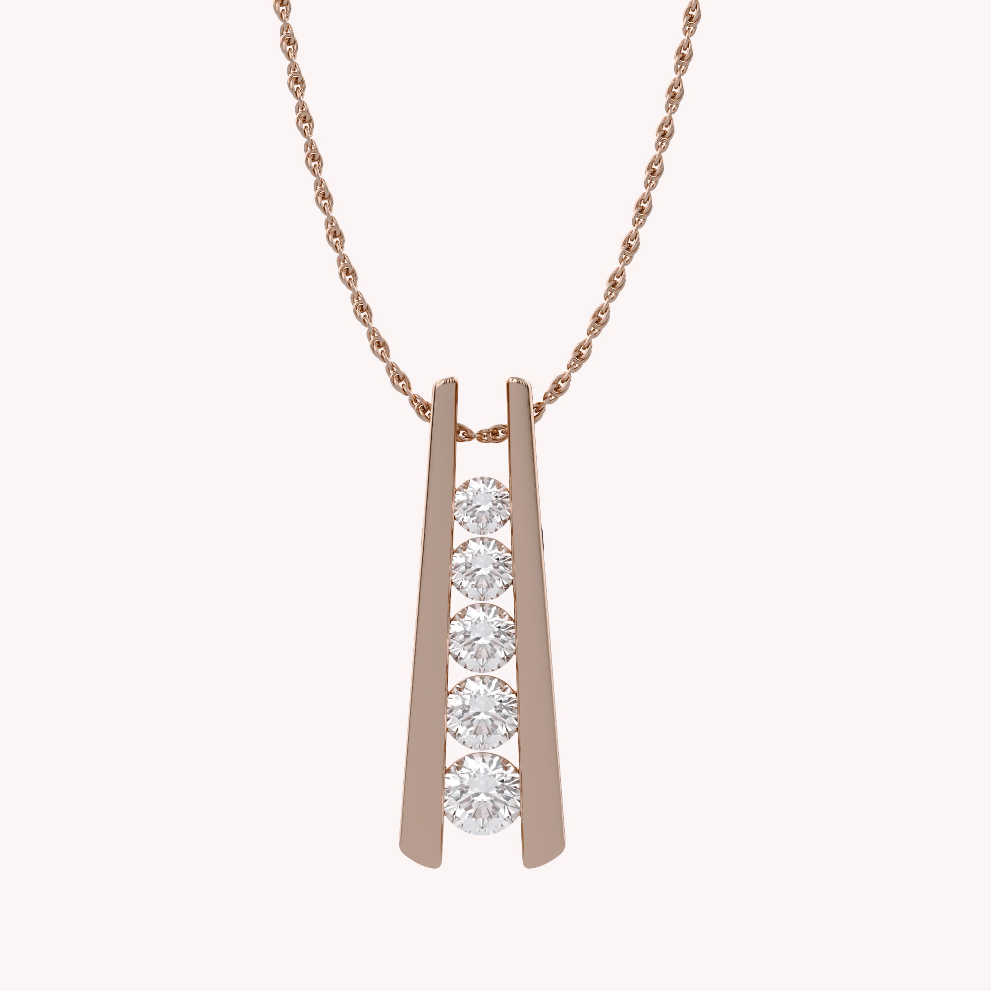 Five Stone Journey Bar Moissanite Pendant Necklace