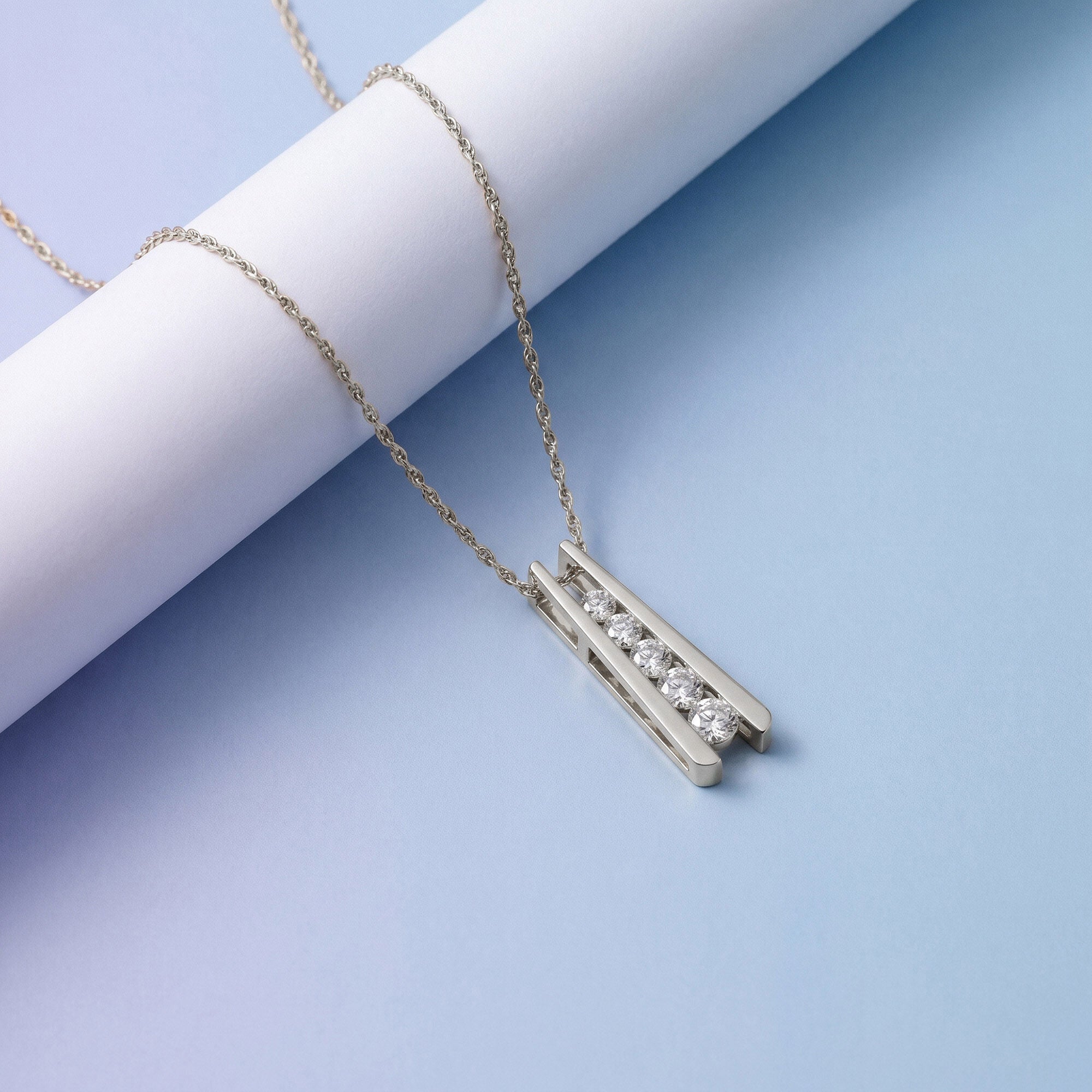 Five Stone Journey Bar Moissanite Pendant Necklace