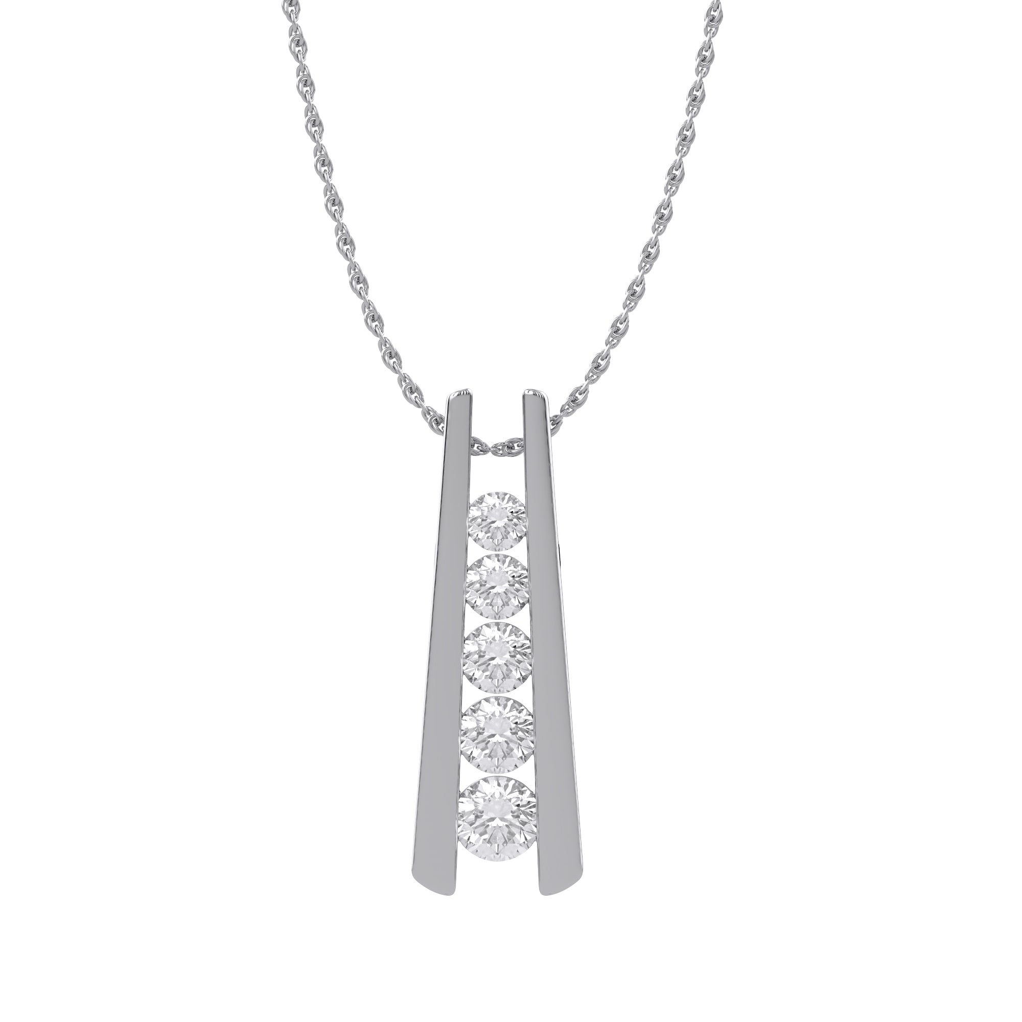 Five Stone Journey Bar Moissanite Pendant Necklace