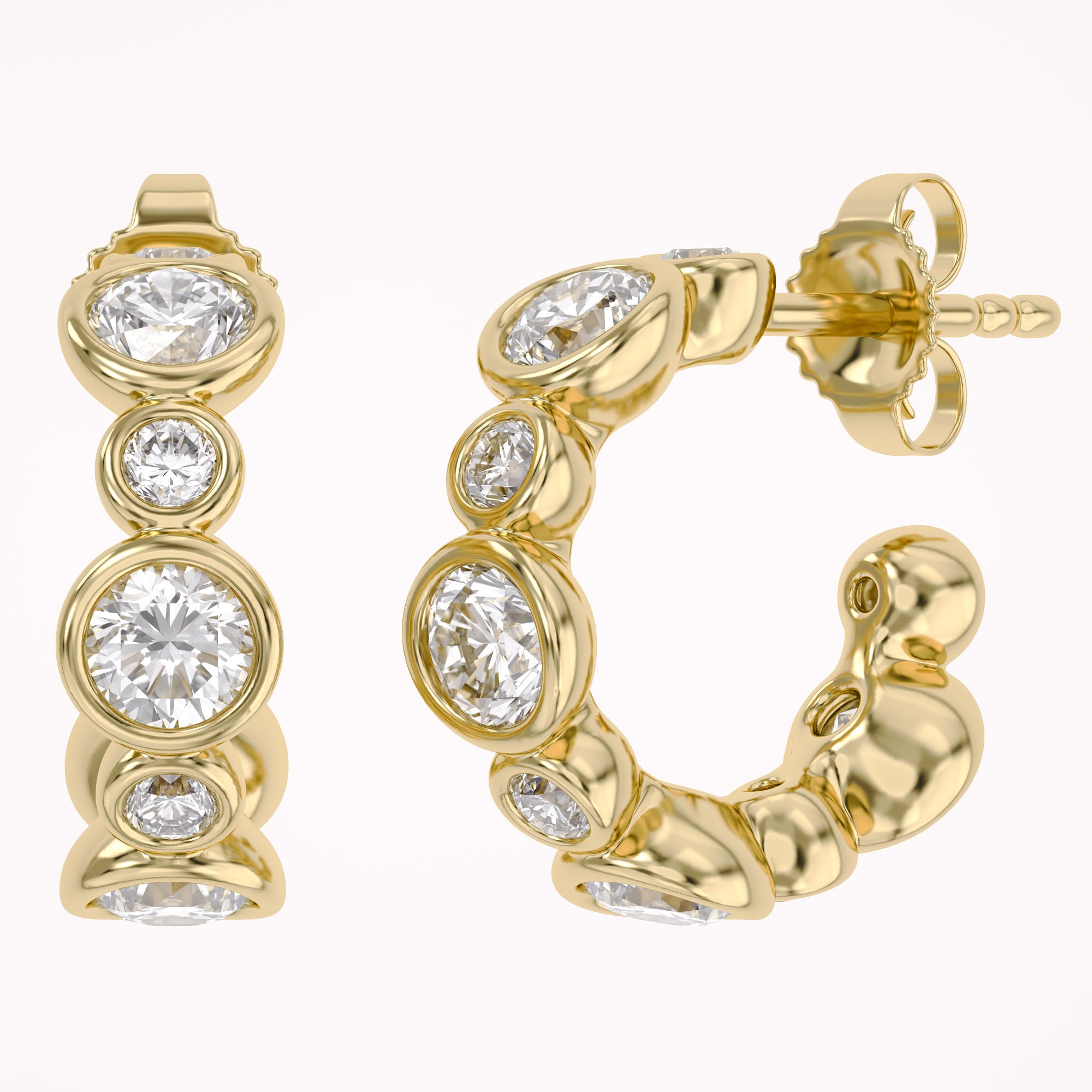 Half Hoop Earrings Bezel Set Lab Grown Diamond