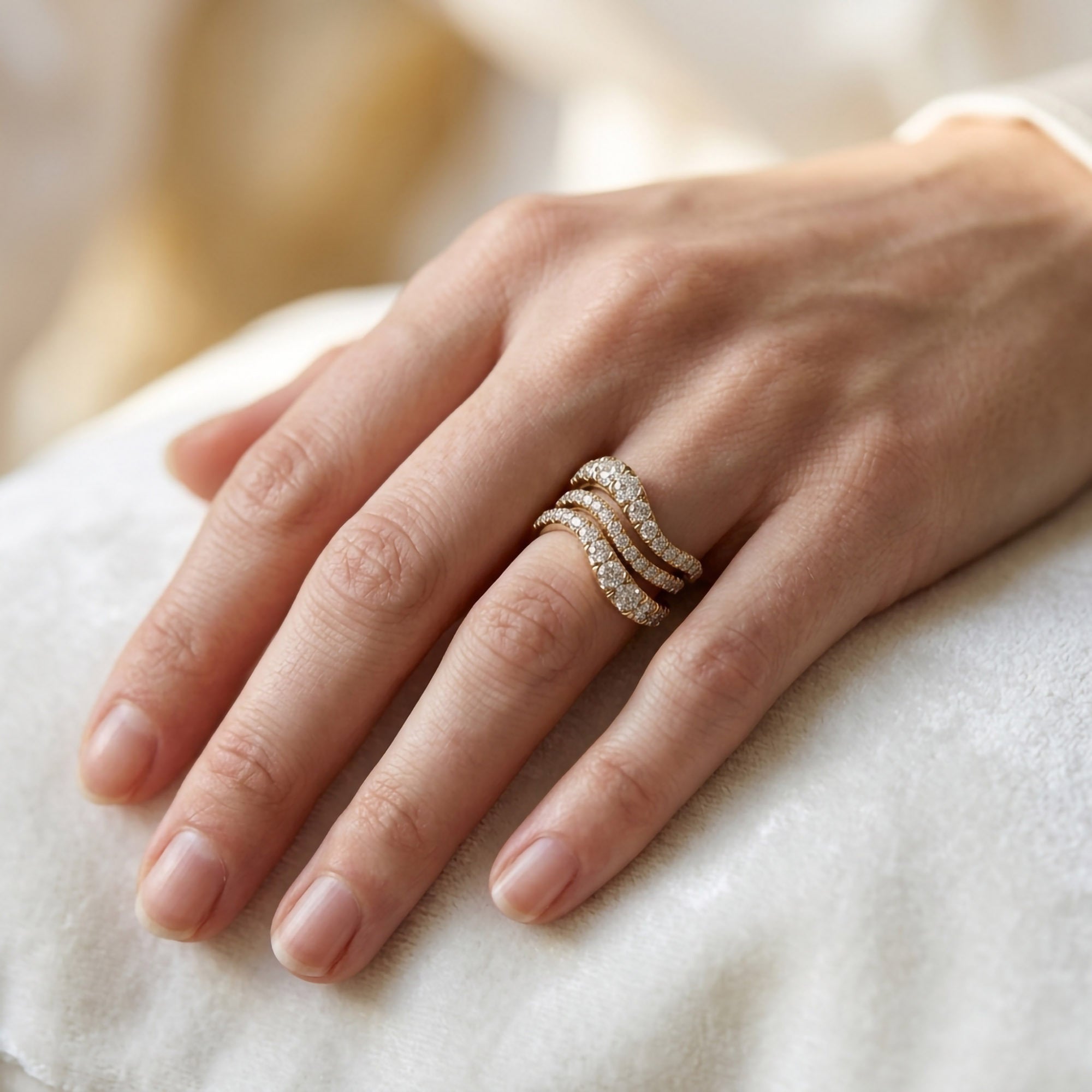 Three Row Wedding Band Ring Lab Grown Diamond