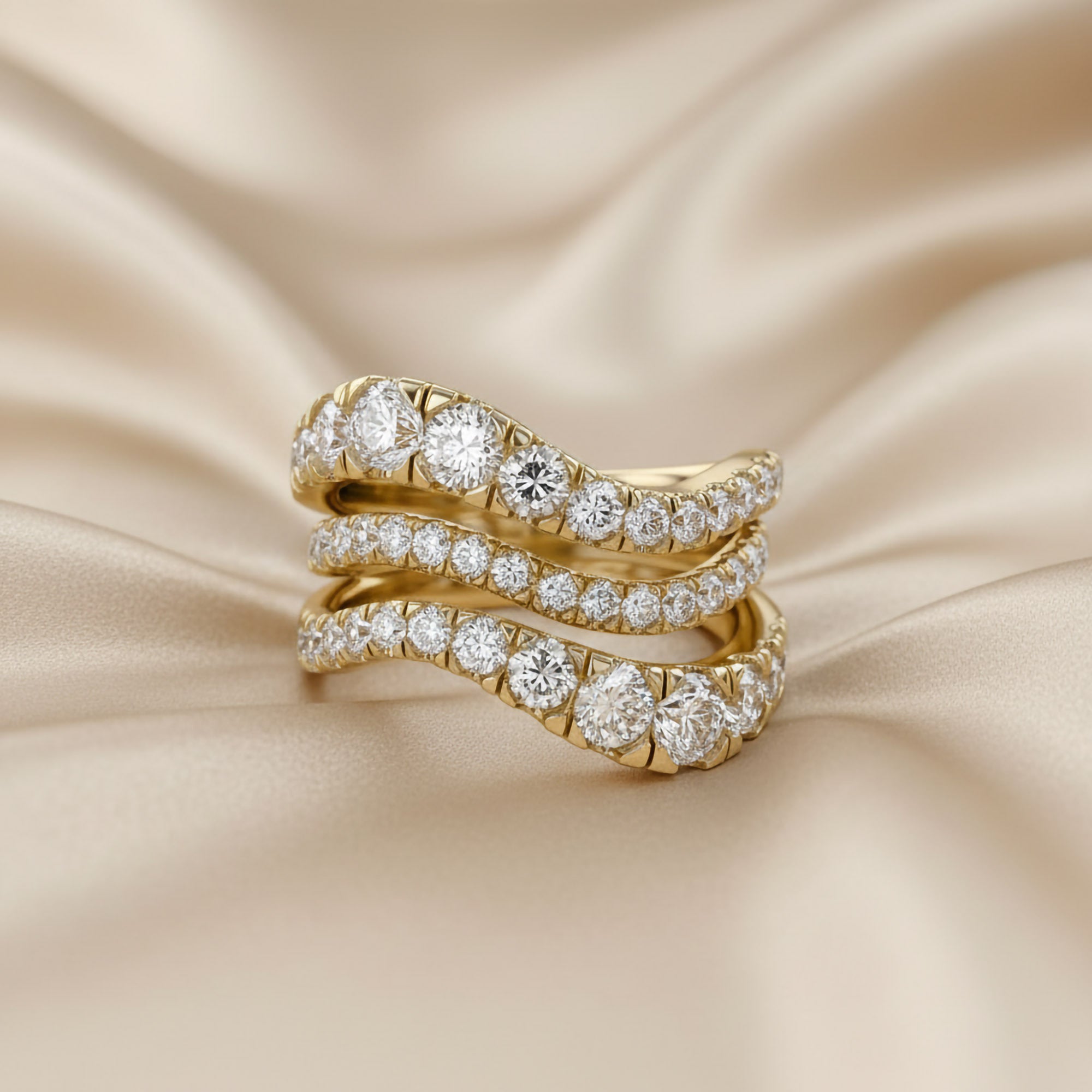 Three Row Wedding Band Ring Lab Grown Diamond