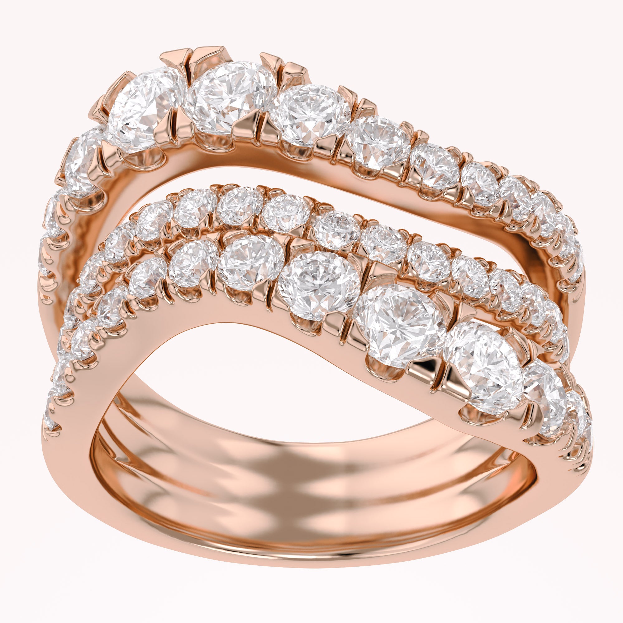 Three Row Wedding Band Ring Lab Grown Diamond