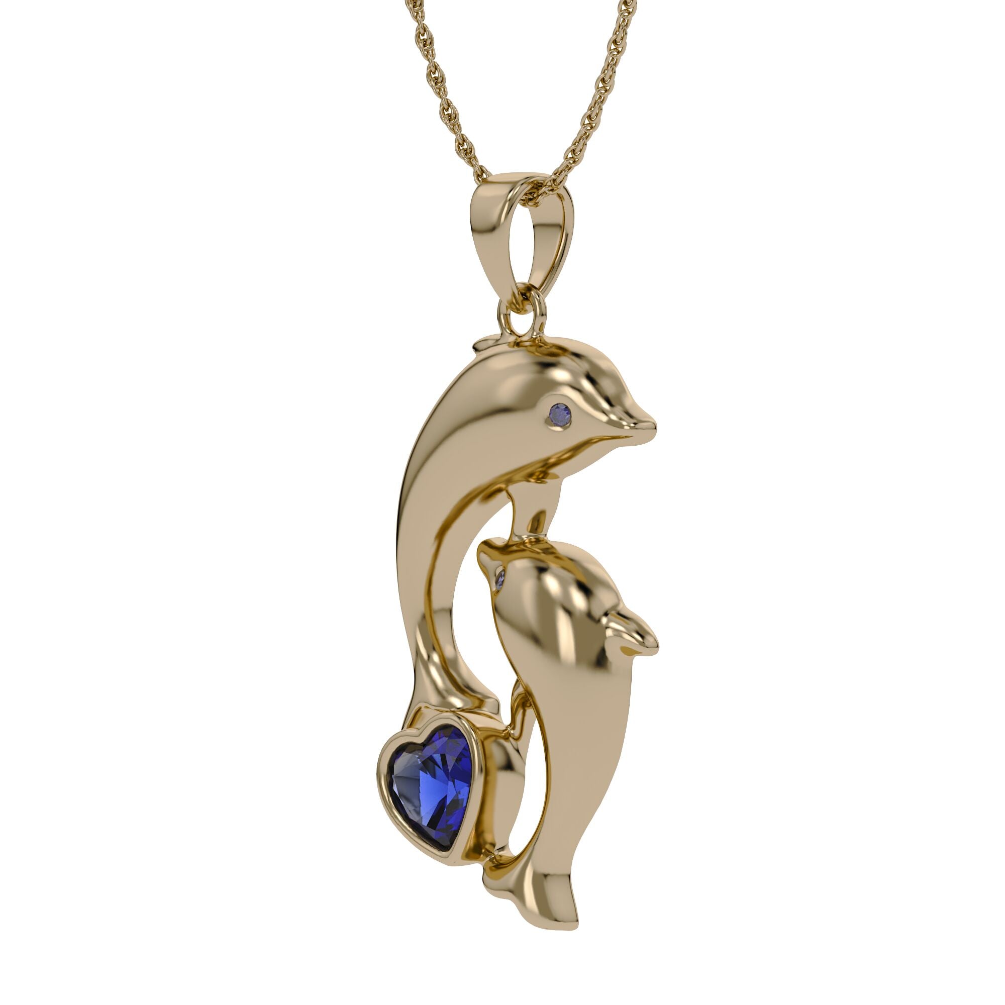 Simulated Blue Sapphire Dolphin Pendant Necklace