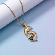 Simulated Blue Sapphire Dolphin Pendant Necklace