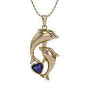 Simulated Blue Sapphire Dolphin Pendant Necklace