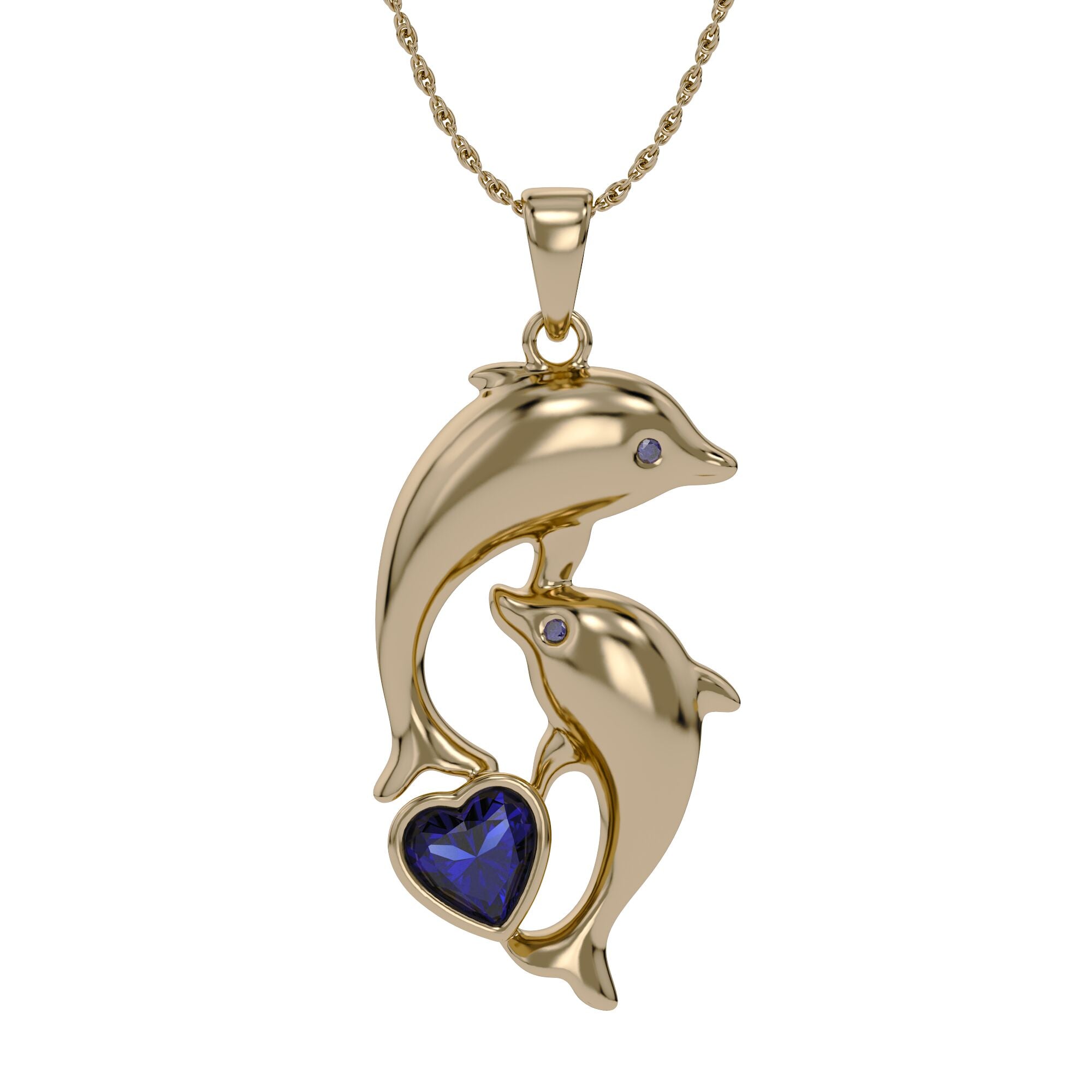 Simulated Blue Sapphire Dolphin Pendant Necklace