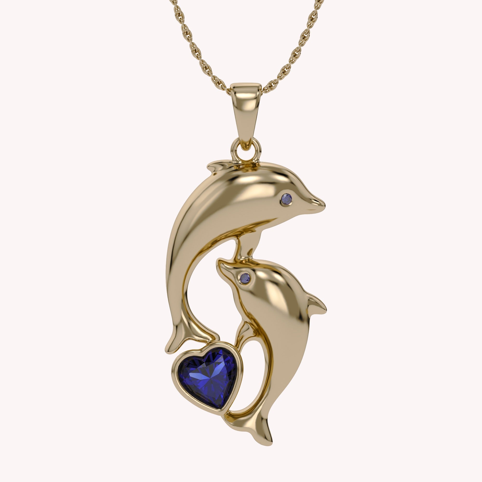 Simulated Blue Sapphire Dolphin Pendant Necklace