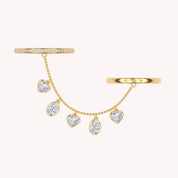Lab Created Moissanite Right Hand Two Finger Chain Ring
