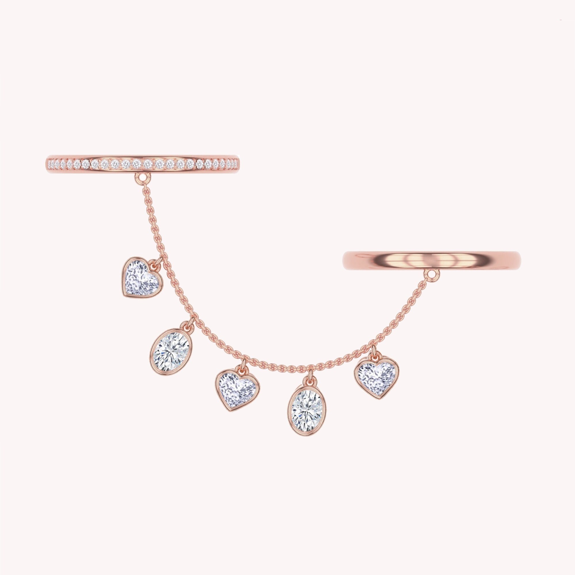 Lab Created Moissanite Right Hand Two Finger Chain Ring