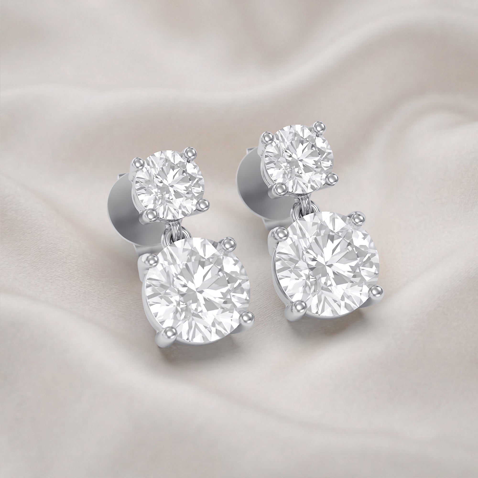 Dangle Stud Earrings 3.60 Carat Round Lab Grown Diamond