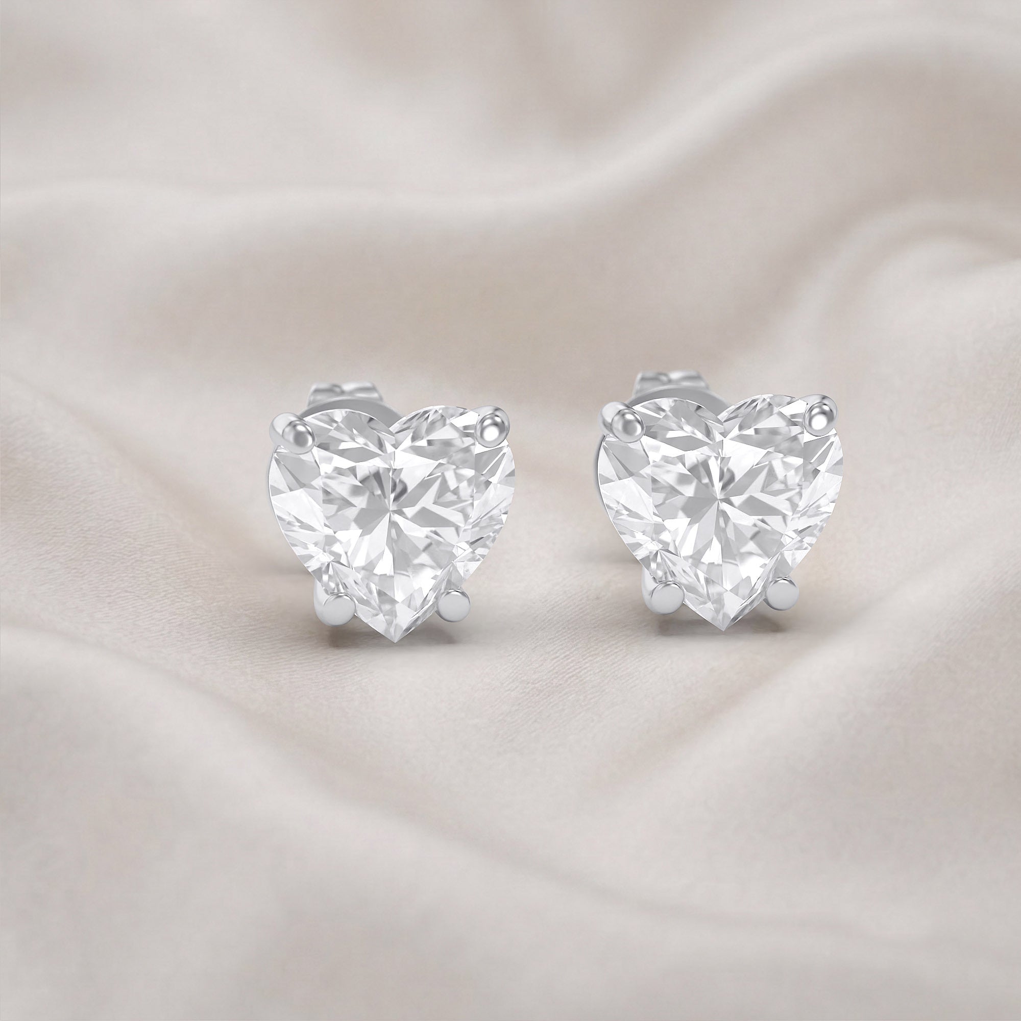 Heart Stud Earrings 2.50 Carat 7mm Lab Grown Diamond