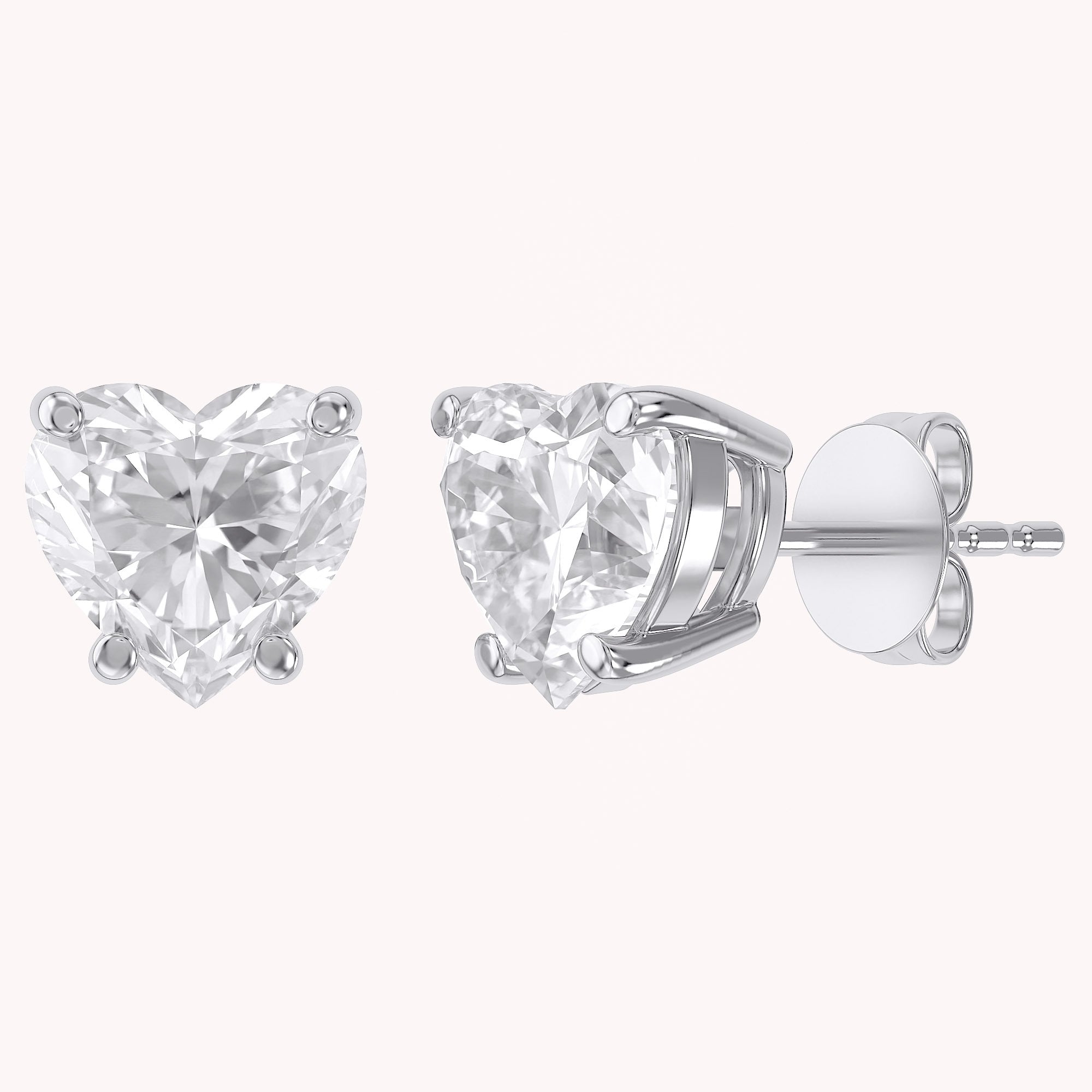 Heart Stud Earrings 2.50 Carat 7mm Lab Grown Diamond