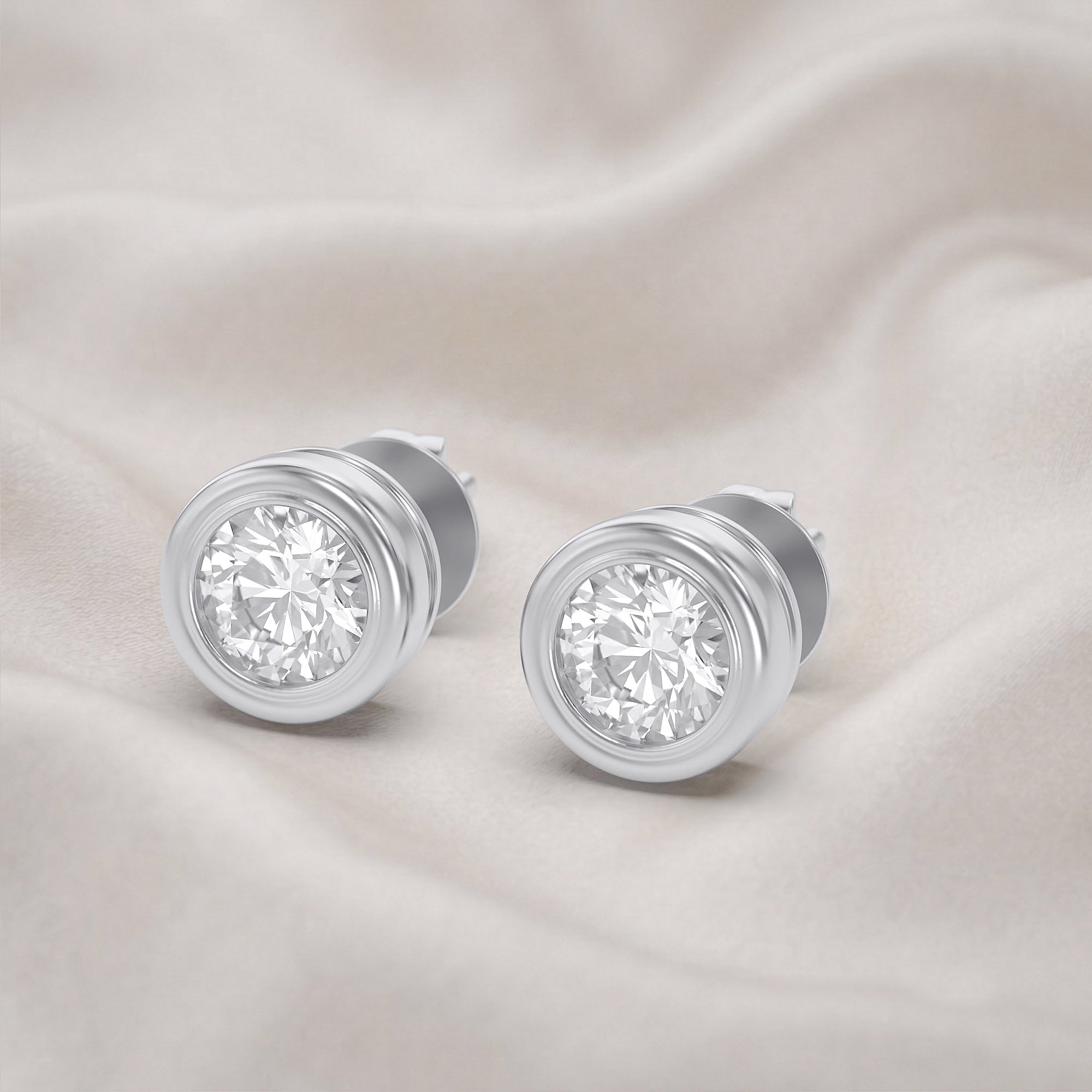 Solitaire Stud Earrings Bezel Set Lab Grown Diamond