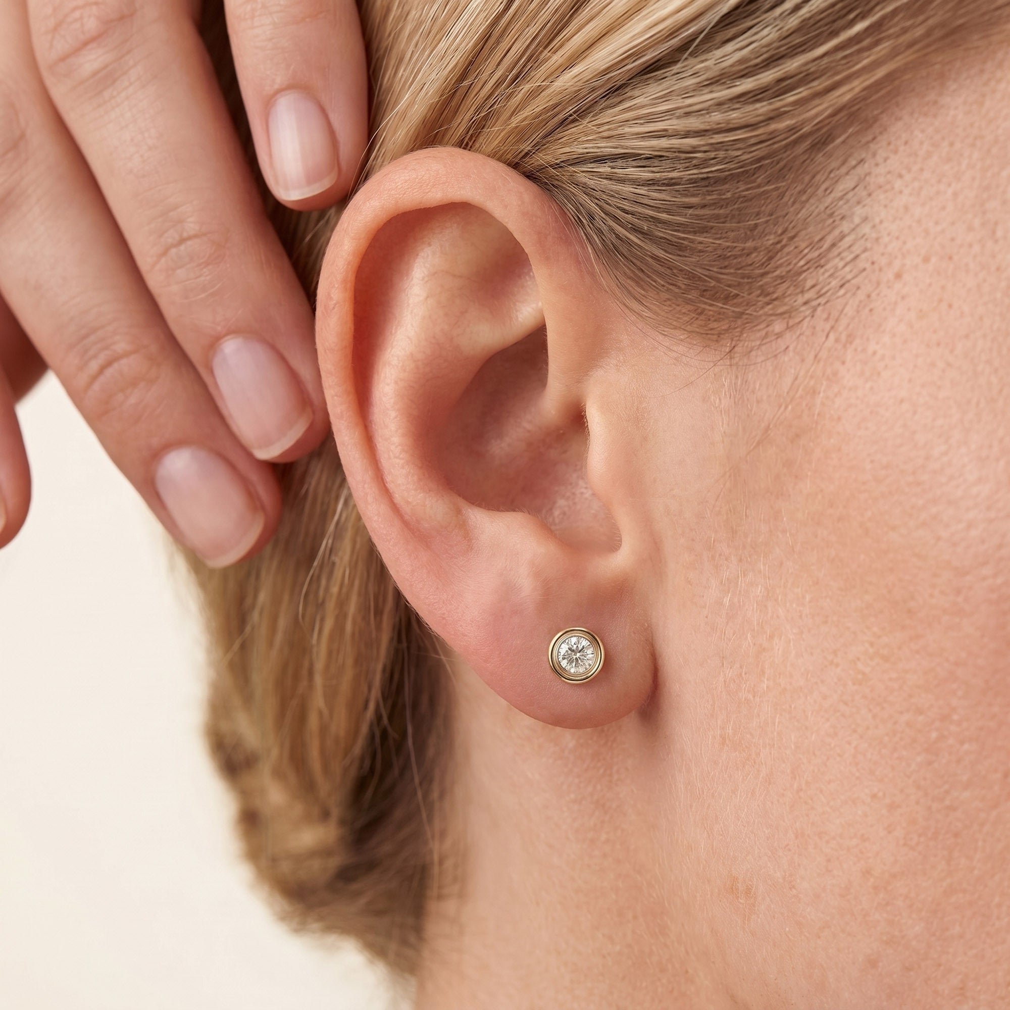 Solitaire Stud Earrings Bezel Set Lab Grown Diamond