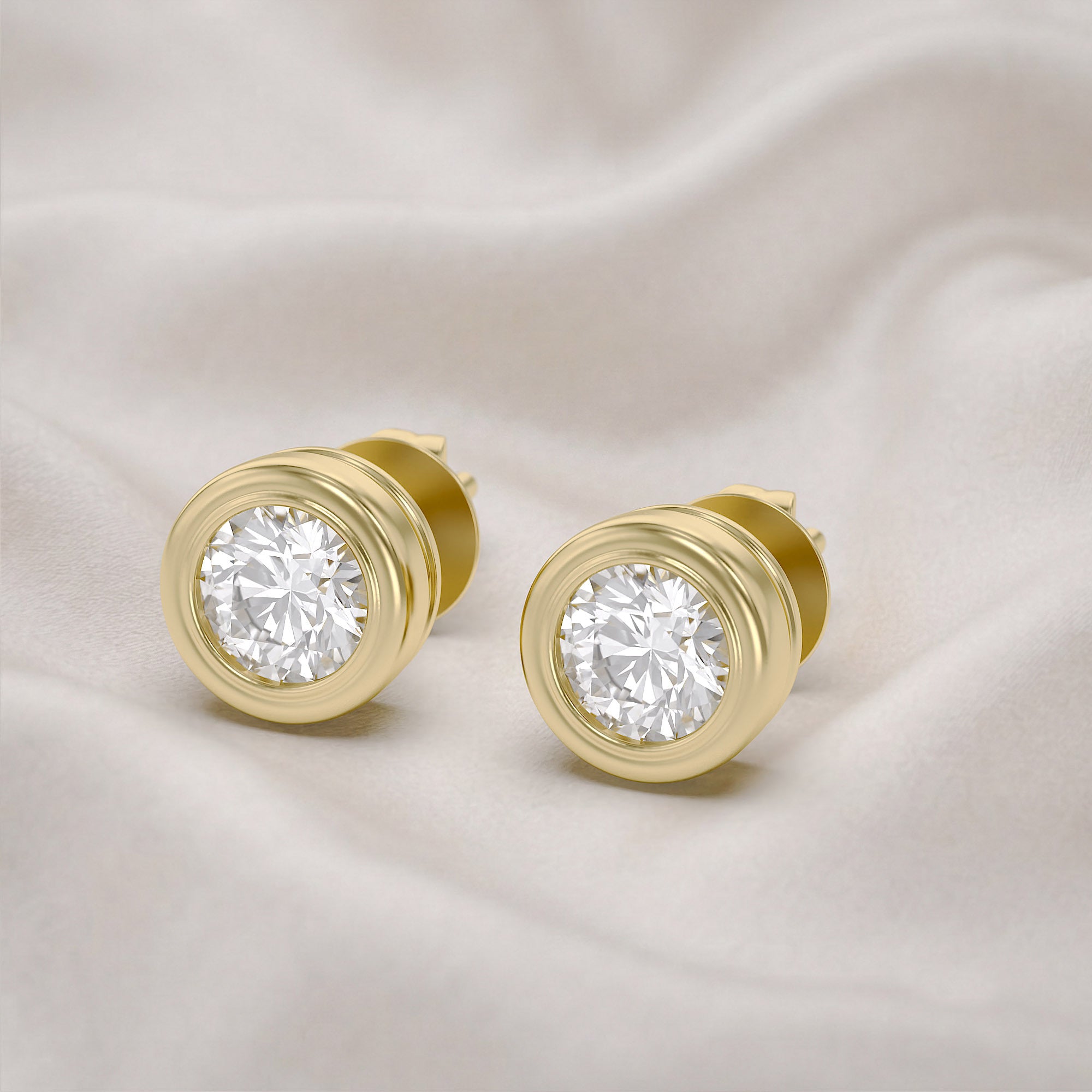 Solitaire Stud Earrings Bezel Set Lab Grown Diamond