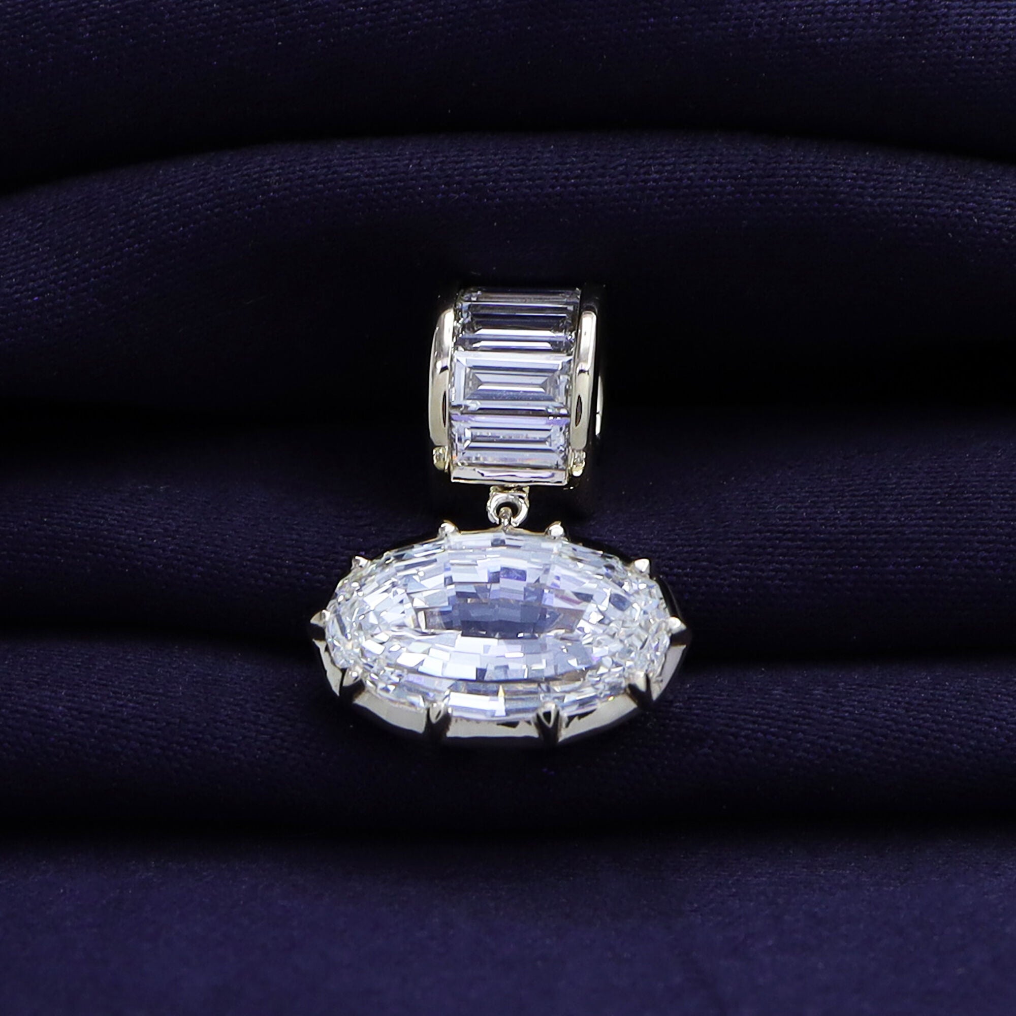 Solitaire Pendant Oval and Baguette Cut Lab Grown Diamond