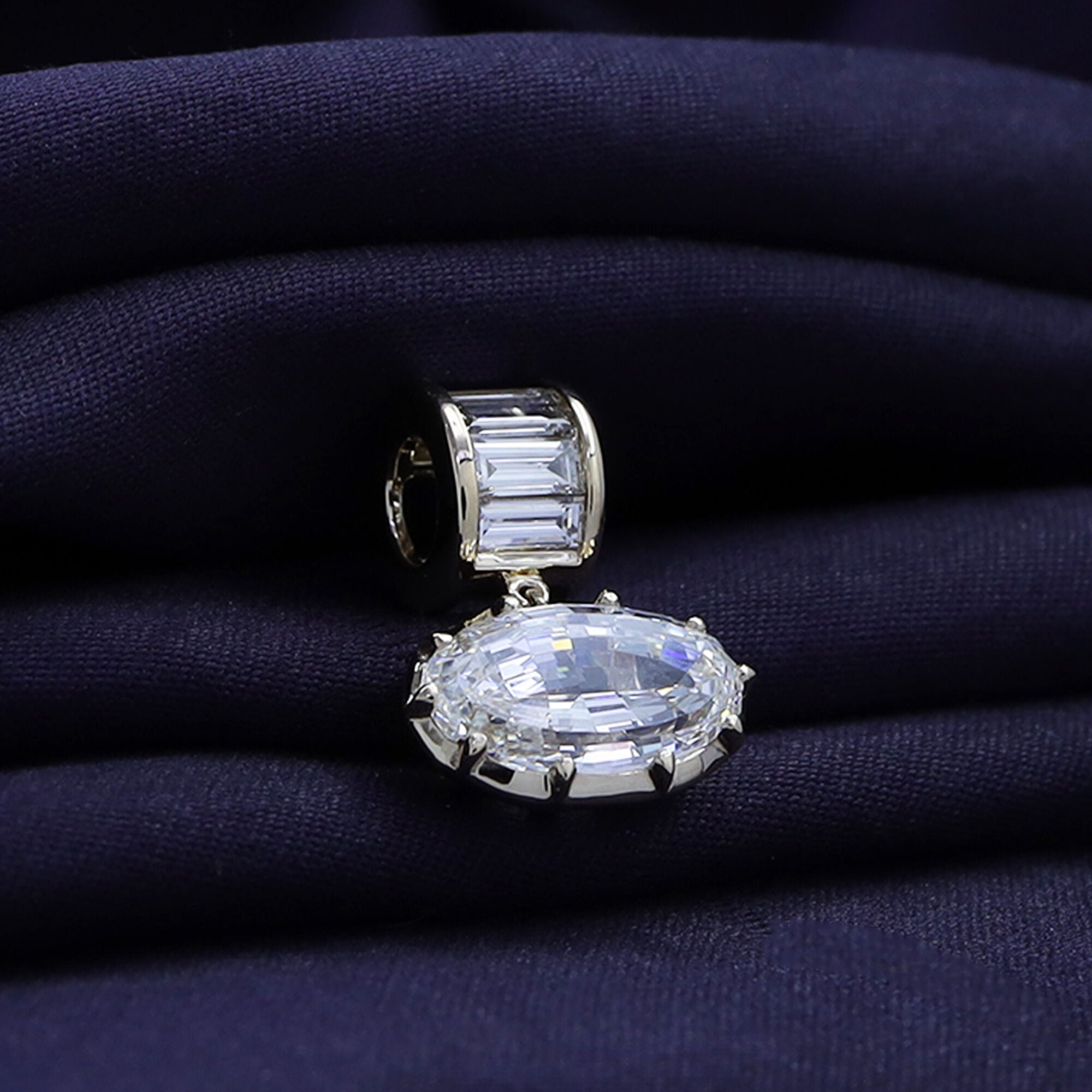 Solitaire Pendant Oval and Baguette Cut Lab Grown Diamond
