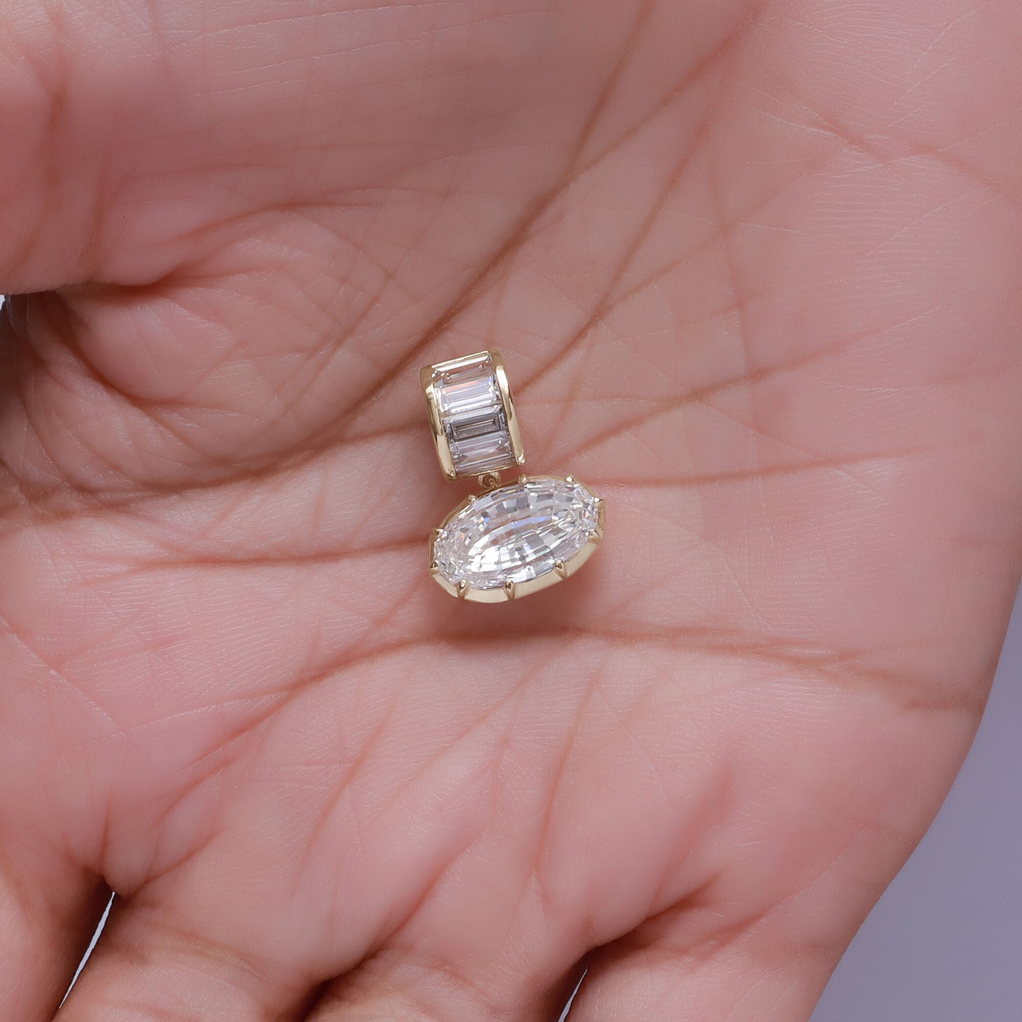Solitaire Pendant Oval and Baguette Cut Lab Grown Diamond